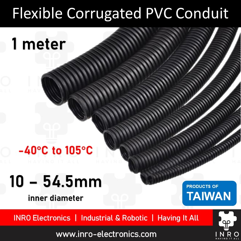 Flexible Corrugated PVC Conduit, Ducting, Pipes, Black, 10mm54.5mm, 1/4" 2" (1 meter