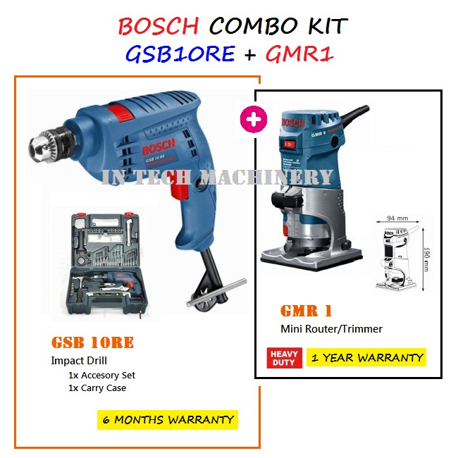 Bosch Combo Kit Gsb10re Gmr1 Impact Drill C W Mini Router