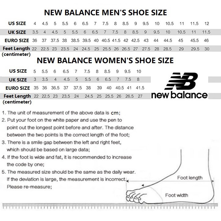 size chart sepatu new balance