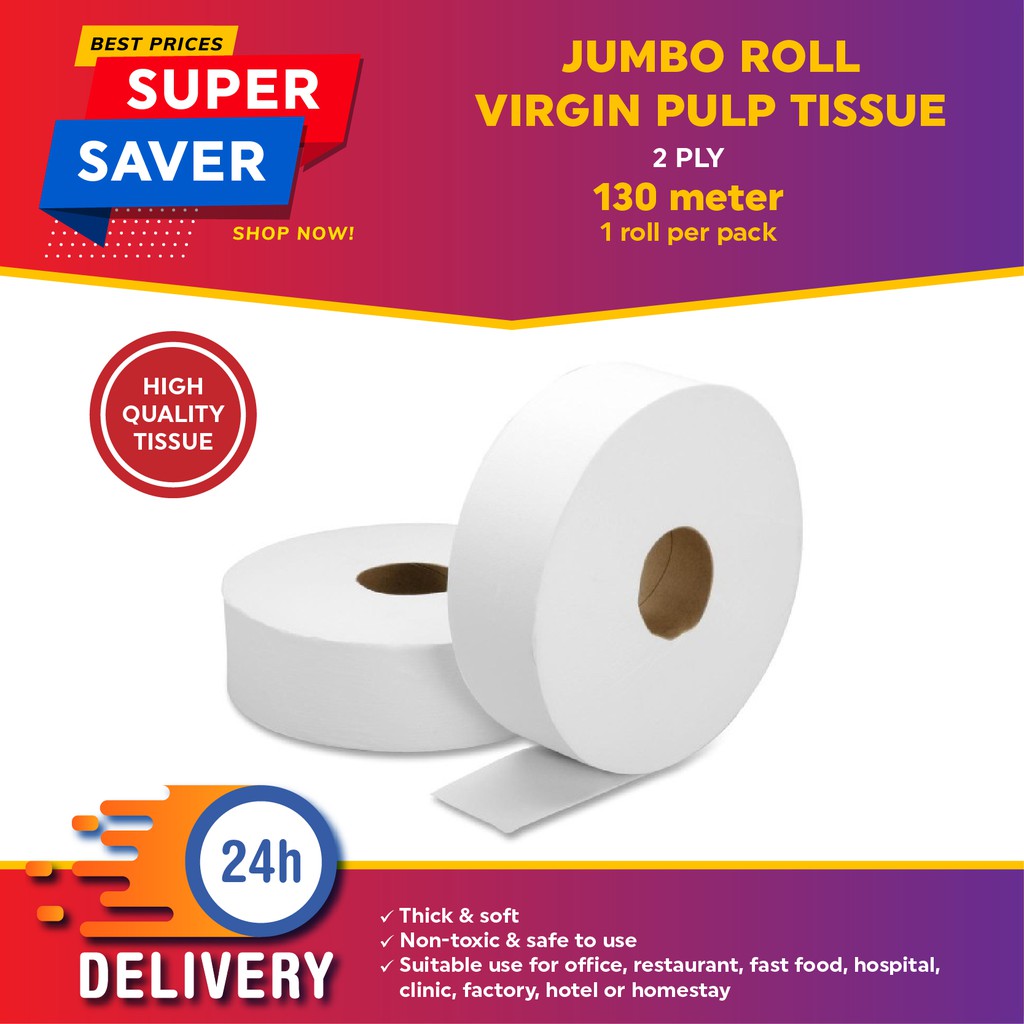 *JUMBO ROLL* Jumbo Roll 2 Ply Virgin PULP Tissue 300 Gram (1 roll/pack) / Tisu Jumbo Tandas 300 Gram (1 gulung/pek)