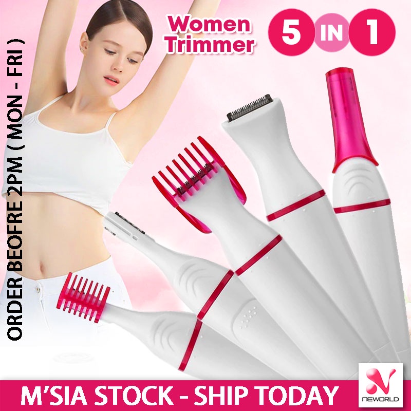 《 𝗪𝗔𝗧𝗘𝗥𝗣𝗥𝗢𝗢𝗙》5 In 1 Electric Trimmer Hair Eyebrow Underarm Armpit Removal Machine Women Bikini Shaver Mesin Pencukur 剃毛器