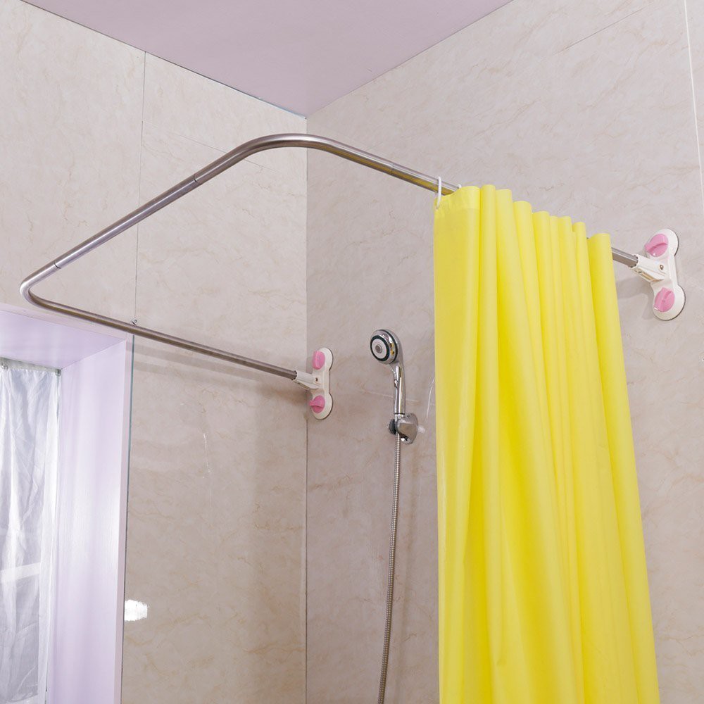 Bathroom U Shape Corner Shower Curtain Rod Curved Bar Sucker 102 X