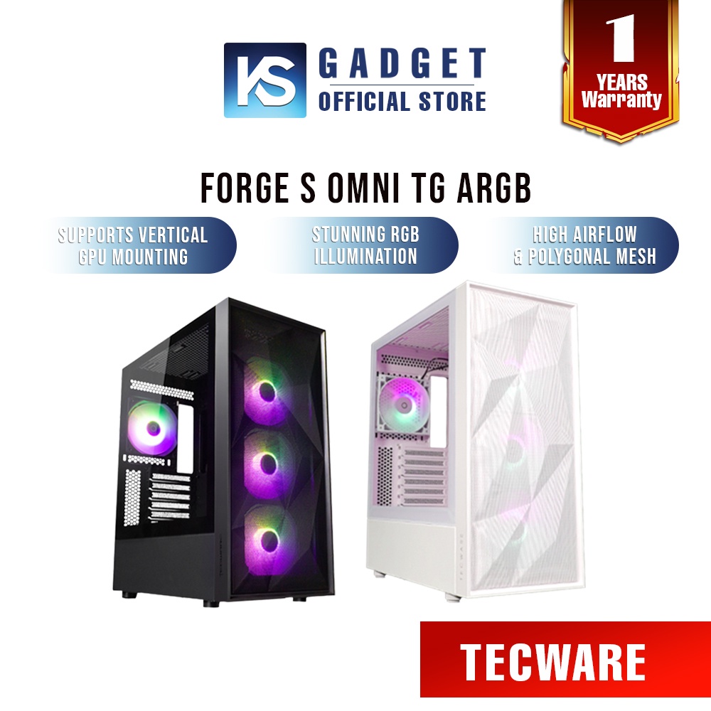 Tecware Forge S Omni Tg Argb Atx Mid Tower Case Airflow Optimized Black White Shopee Malaysia