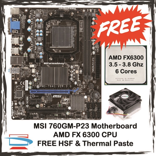 Bundle Msi 760gm P23 Amd Fx 6300 Heatsink Fan Ddr3 Motherboard Cpu Processor Am3 Fx6300 Fx 6300 Shopee Malaysia