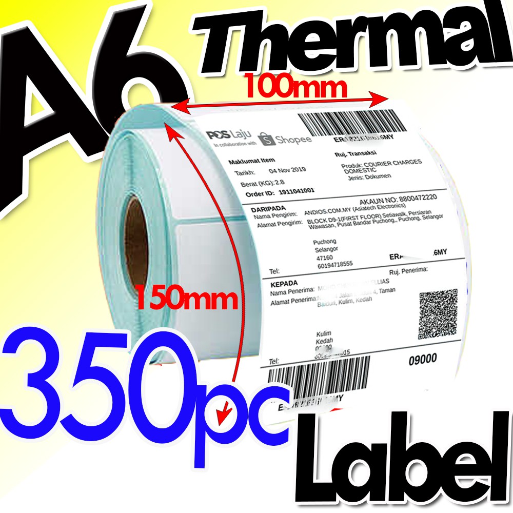 350pc A6 awb Label Thermal Paper 10x15cm 4x6inch Print 