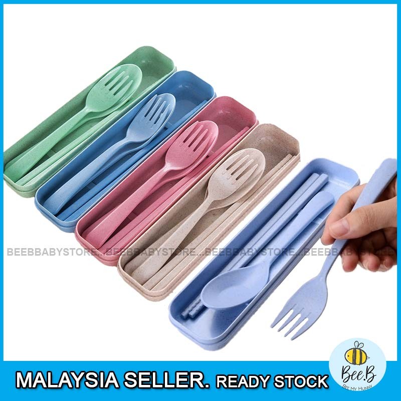 Portable Cutlery Set Wheat Straw Spoon Fork Chopstick Set Storage Box Easy Carry Reusable Eco Friendly Tableware BTP