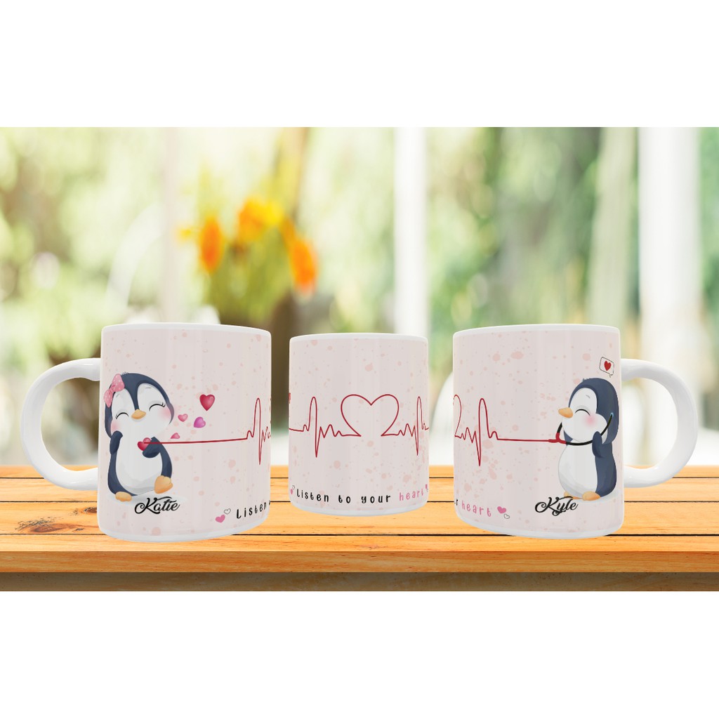 Listen to your heart Penguin Personalised Mug With Name