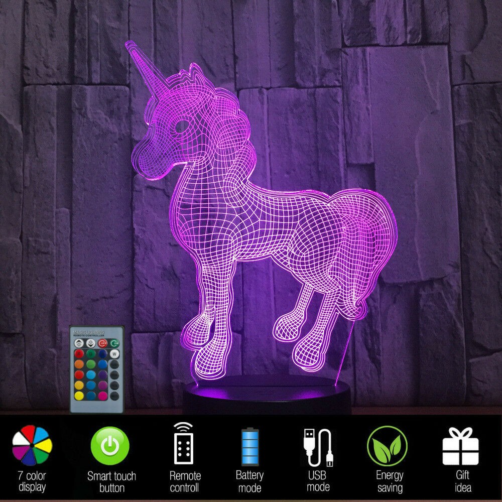 RGB 3D Lovely Unicorn LED Desk Table Lamp Lantern Night Light Kid Cartoon Gifts