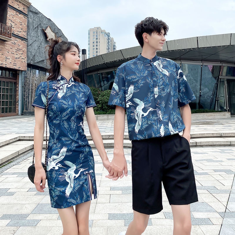 Cheongsam Couple Wear Female Male Shirt Suit Summer Chinese Style Slim