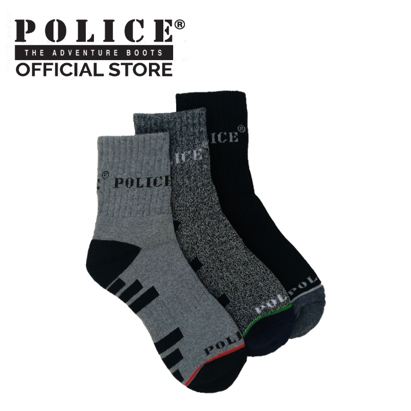 POLICE Safety Footwear Cotton Crew Sock - Ankle support, Elastic Arch Support, Contoured Y heel, Seamless toe PL3004