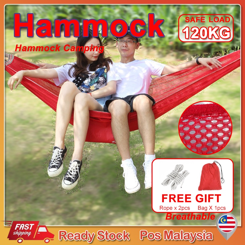 Hammock Beach Travel Outdoor Camping Nylon Net Ice Silk Mesh Hammock Tree Hanging Swing Bed Endui Buaian Gantung Tidur