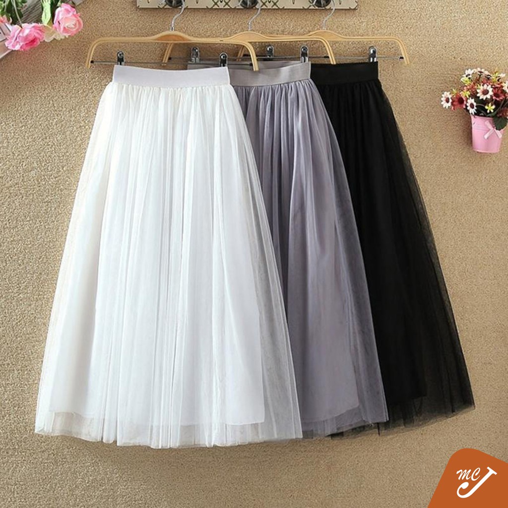 McJoden - PRINCESS (3Layers) Tutu Tulle Skirts Elastic High Waist Long Skirt Women's Tutu Maxi Pleated Skirt