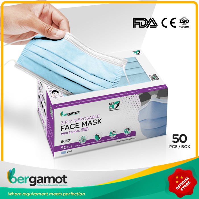 Download 50pcs Bergamot B0501 3 Ply Surgical Face Mask Earloop Disposable Mask Shopee Malaysia PSD Mockup Templates