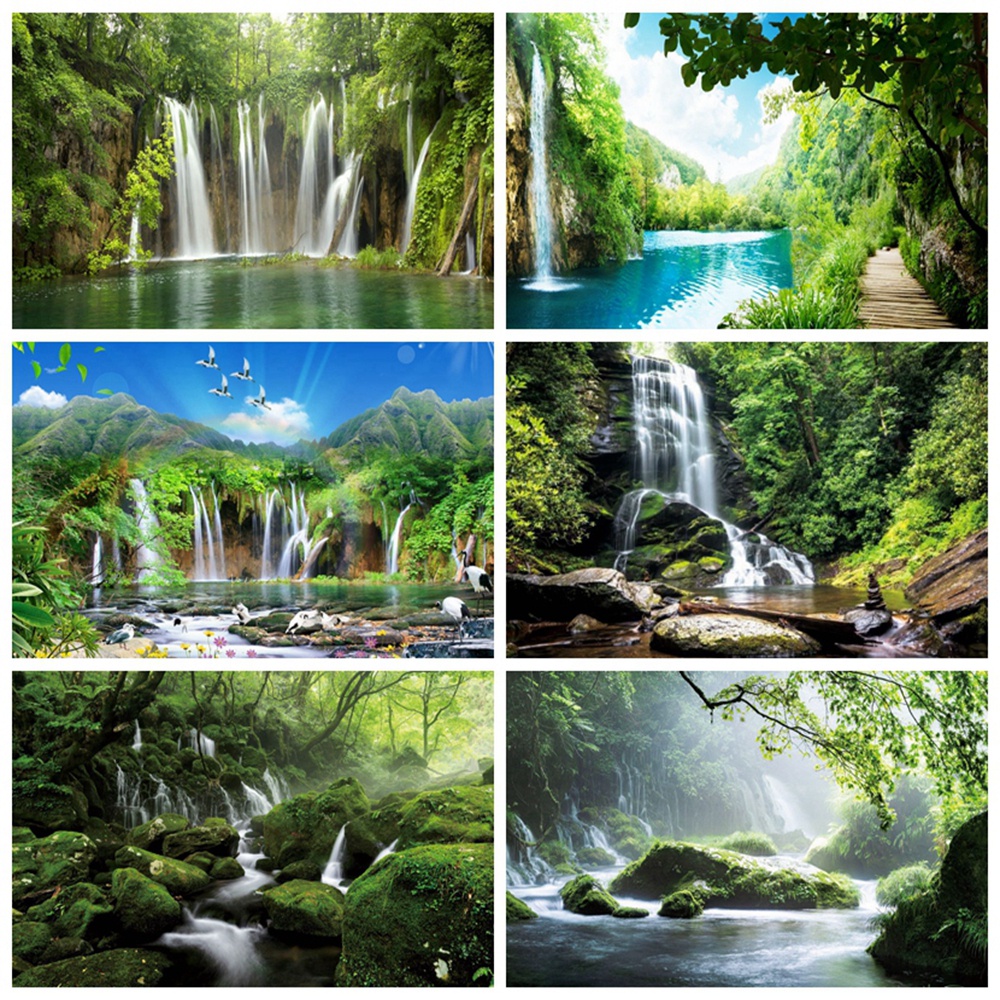 Landscape Waterfall Lake Spring Tree Green Nature Scenery Scene Photography Backdrops Vinyl Background For Photo Studio