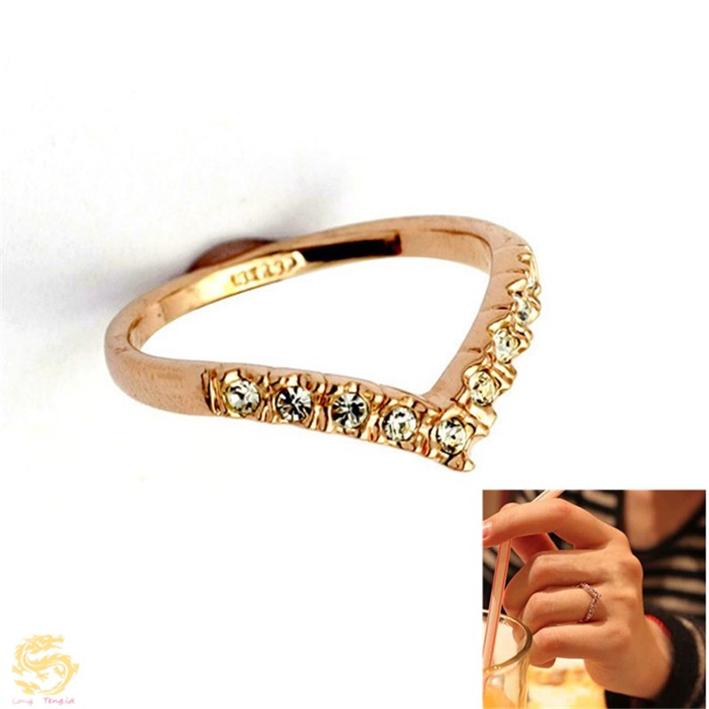 Diamond Encrusted Pinkie Finger Ring Korean Beautiful Jewelry Unique V Shaped Design Section Ring Shopee Malaysia