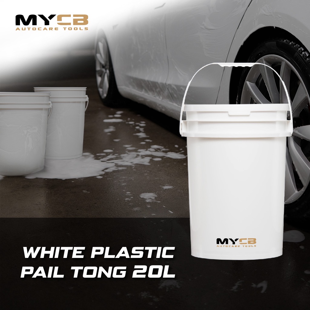 MYCB 20L White Black Plastic Pail Tong [Used] Multi-Purpose & Durable with Lid Cover and Strong Handle [90% Look New]