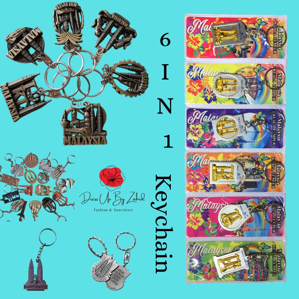 Malaysian Souvenir Keychain 6 in 1 Random design/ Gantungan Kunci 6 dalam 1 banyak desain.
