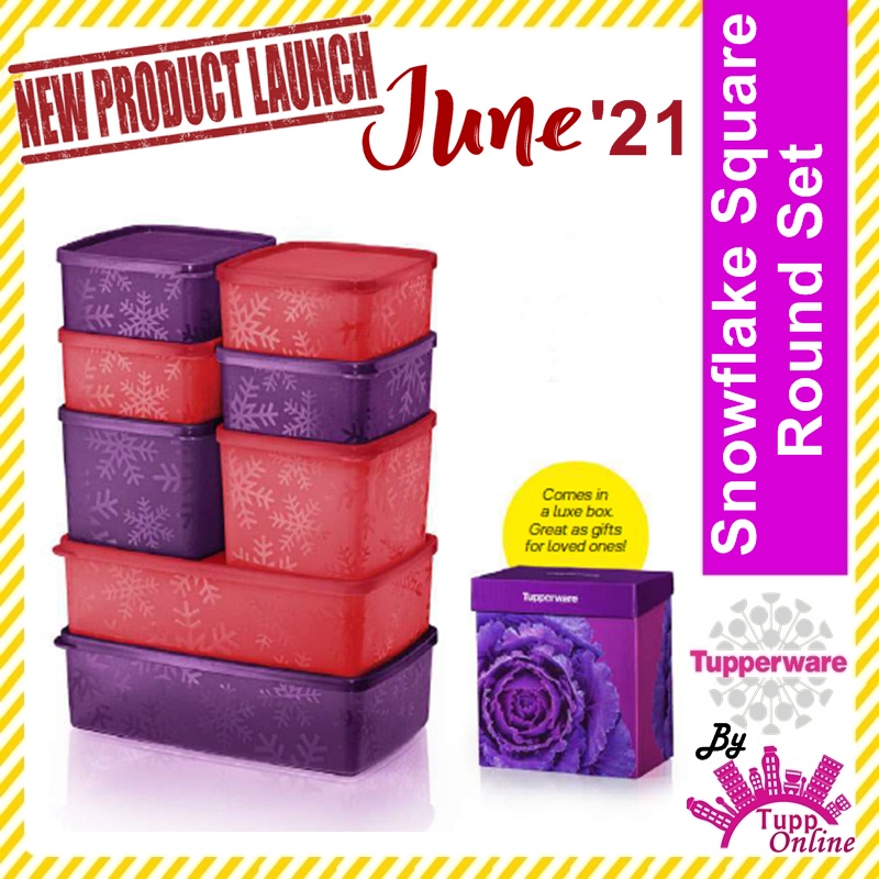 Original TUPPERWARE Snowflake Square Round Set (4)400ml (2)800ml (2)1.3L Purple Red Gift Set [ Ready Stock]