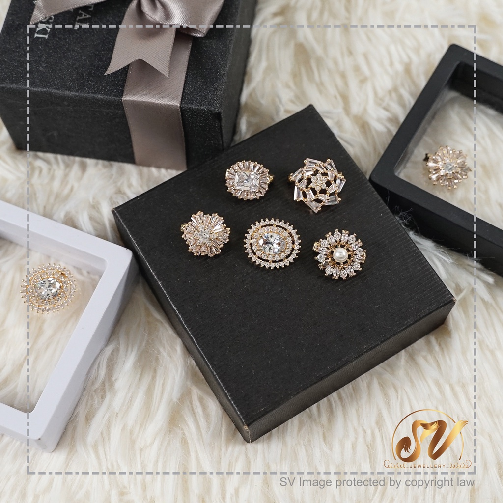 Gold Brooch Pin Tudung Kerongsang Emas Korea Muslimah Hijab Fashion Diamond Permata Mutiara Asli Sabah Gift Box Hadiah