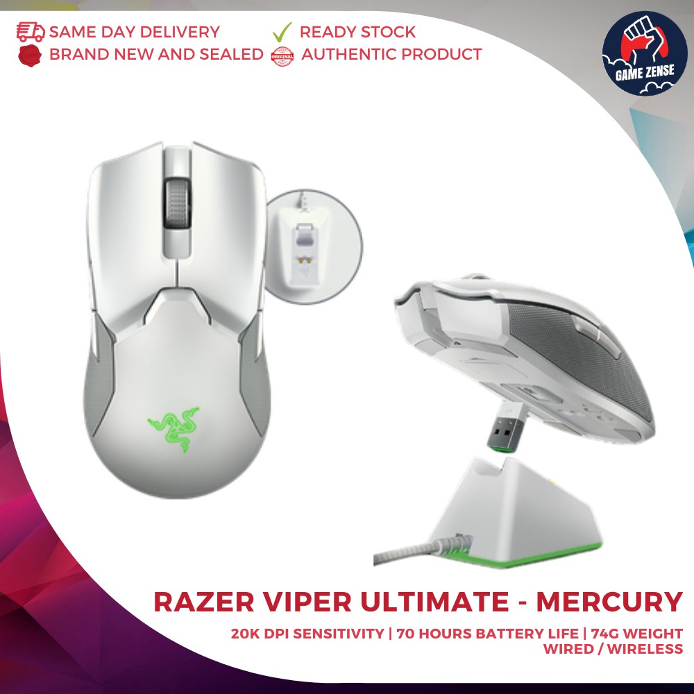 Gaming Mice Razer Viper Ultimate Mercury White Wireless Original 2 Year Warranty Shopee Malaysia