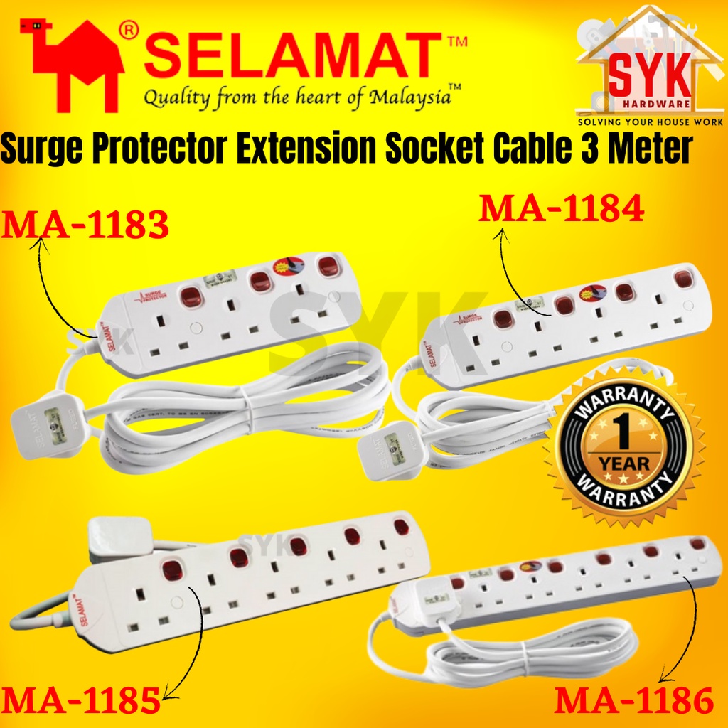 SYK SELAMAT 3 Meter Surge Protector Extension Plug Heavy Duty Extension Socket Power Extension
