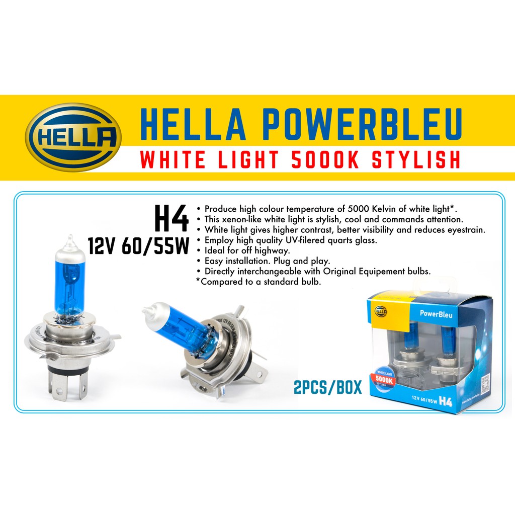HELLA H4 12V 60/55W BULB (POWERBLEU 5000K) | Shopee Malaysia
