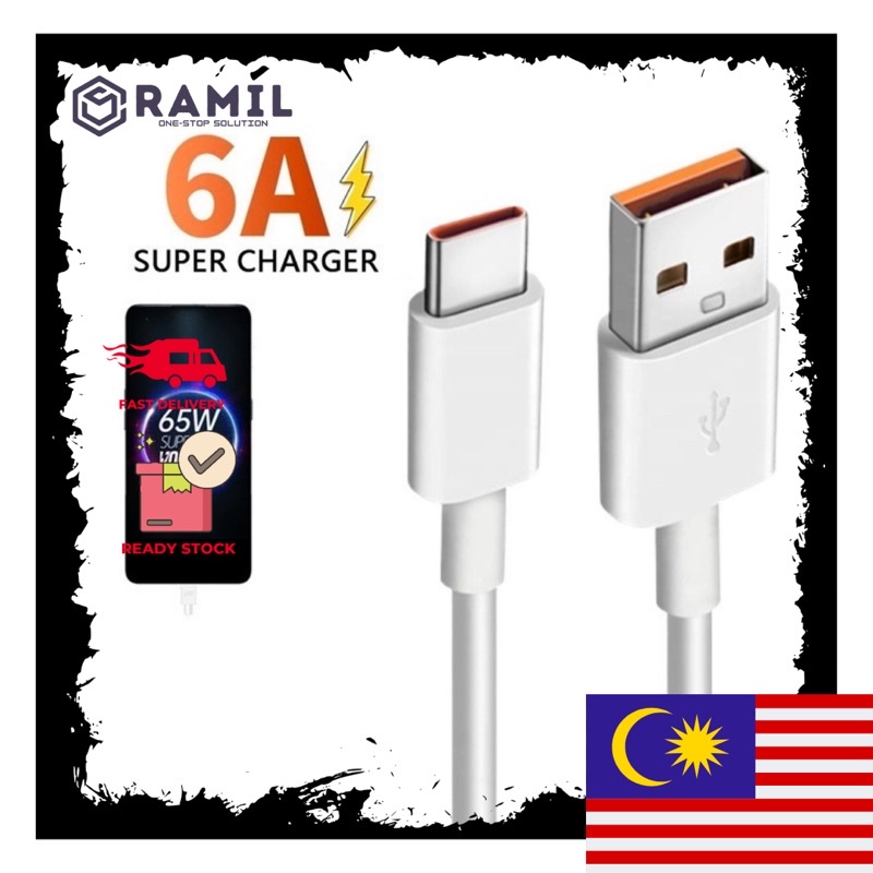 (Ready Stock) 6A Super Fast Charging 65W Fast Charge Type C Data USB ...