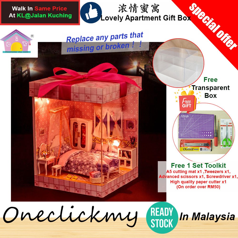 [ READY STOCK ]DIY Dollhouse Miniature LED Light + Transparent Cover(2 pcs ) Lovely Apartment Gift Box