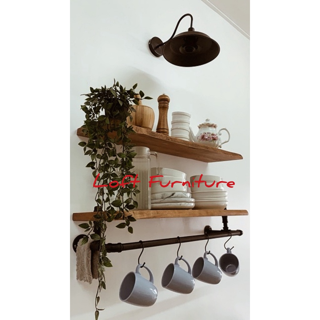 Double Layer LiveEdge Curve Design Natural Solid HardWood Wall Mounted