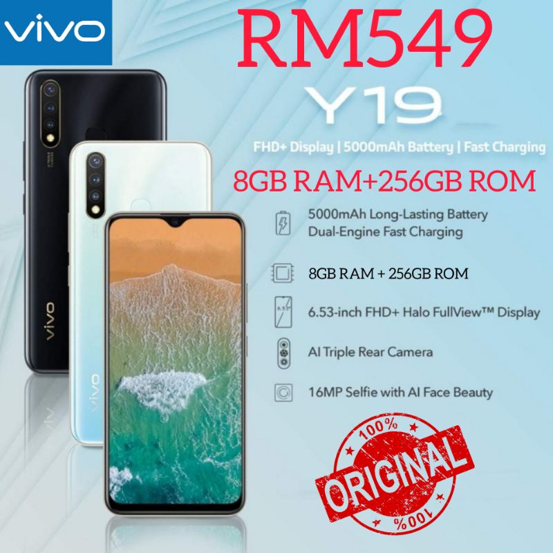 Original Vivo Y19 8GB RAM/256GB ROM 4G LTE 5000mAh 0.1s Fingerprint
