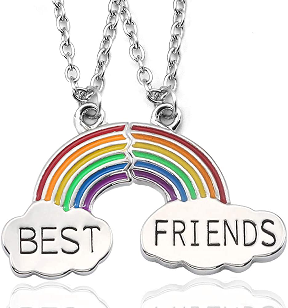 2 Pieces Rainbow Friendship Necklace Best Friends Cloud Pendant Necklace for Women BFF Jewelry Gift