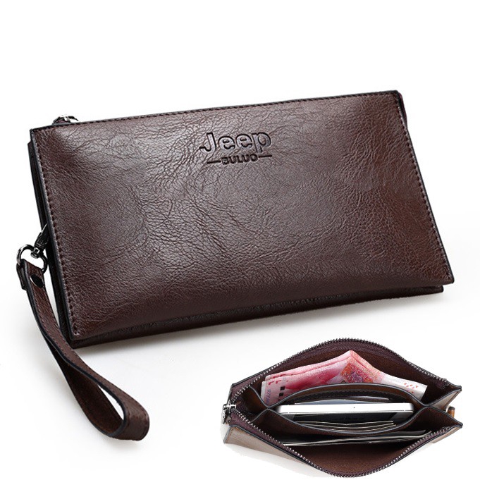 JEEP BULUO Men Long Wallet PU Leather Bifold Wallet with Zipper Clutch Bag Dompet Lelaki (Type 2)