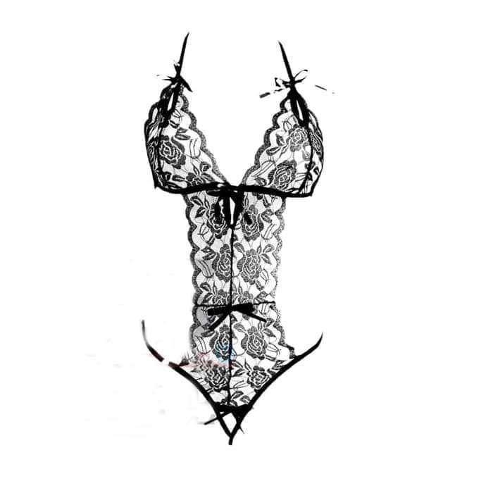 Lingeriekayla SEXY LINGERIE LACE TEDDY BLACK LACE CROTCHLESS LINGERIE