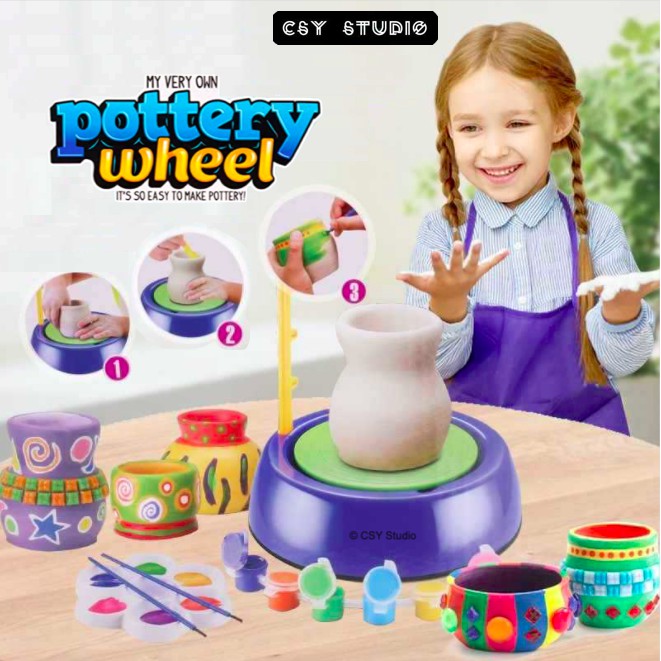 Pottery Wheel Toys Clay Handcraft Pot DIY Vase Ceramic Art Handmade Pottery Mesin Roda Tembikar Putar Keramik