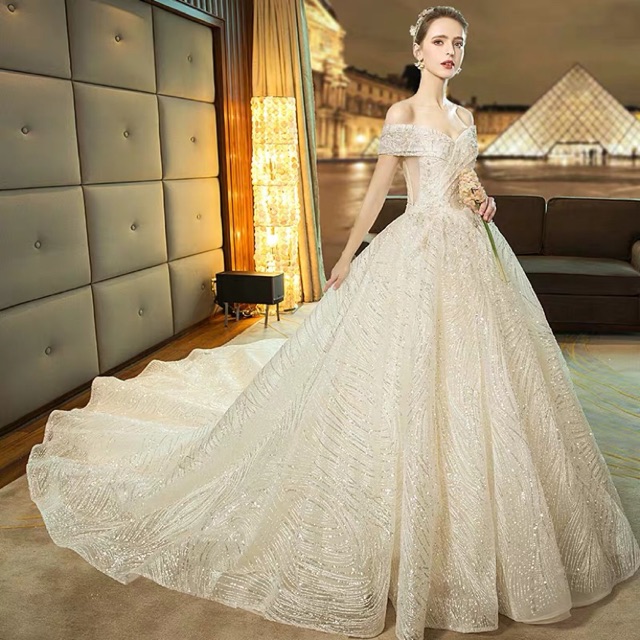 Wedding Dress In Champaign Colour Shopee Malaysia
