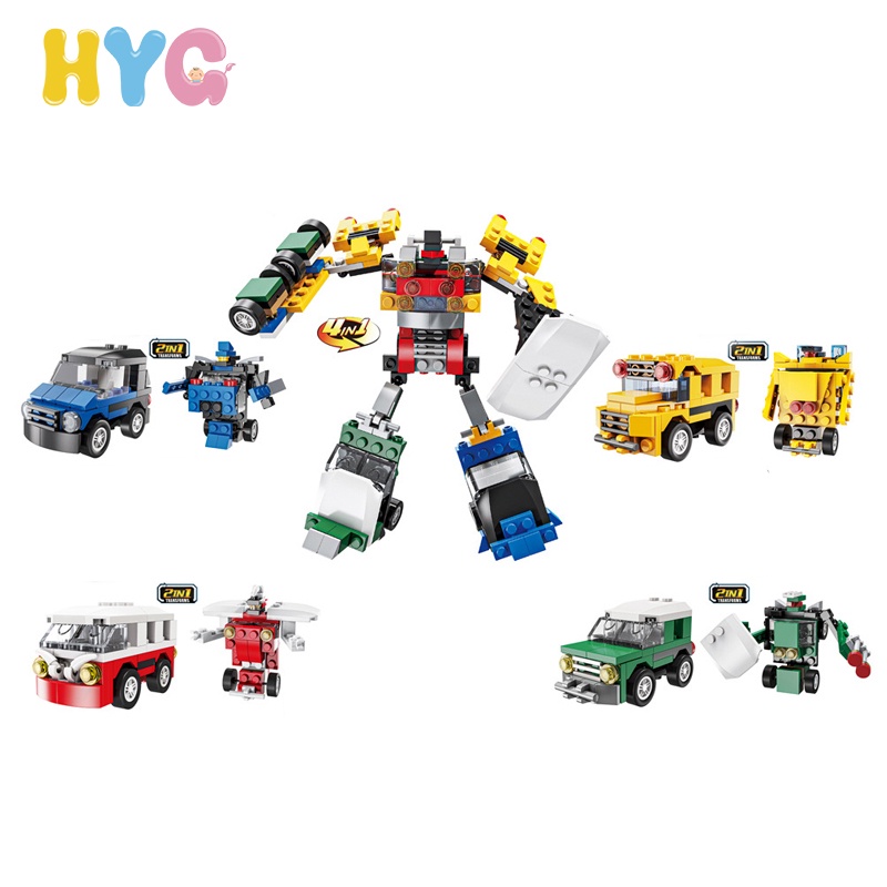 HYG Toys City Building Blocks Pull Back Deformation Car Small Particles Assembled Educational Children's Toy Gift