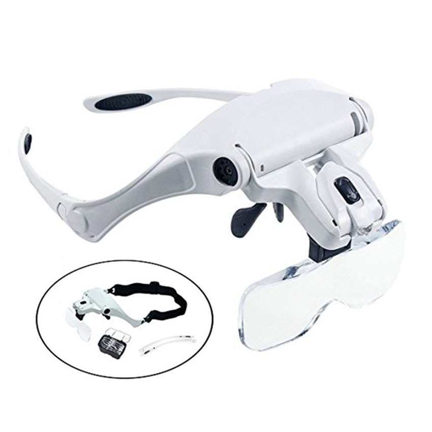 Head Magnifier Glasses Loupe Headband with Light Headset1.0X/1.5X/2.0X ...