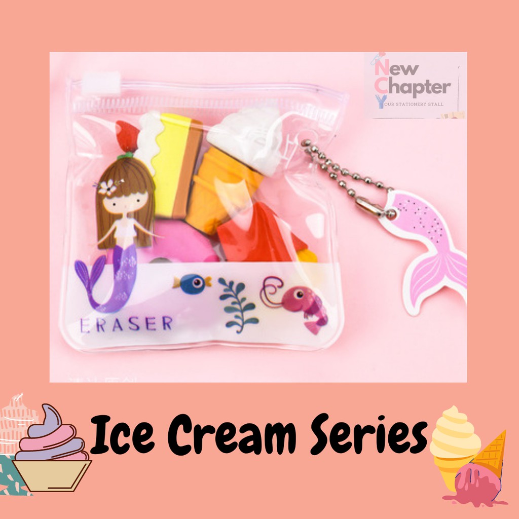 4pcs Creative Cute Food ice Cream Cake Drink Eraser School Set Stationery Hot 