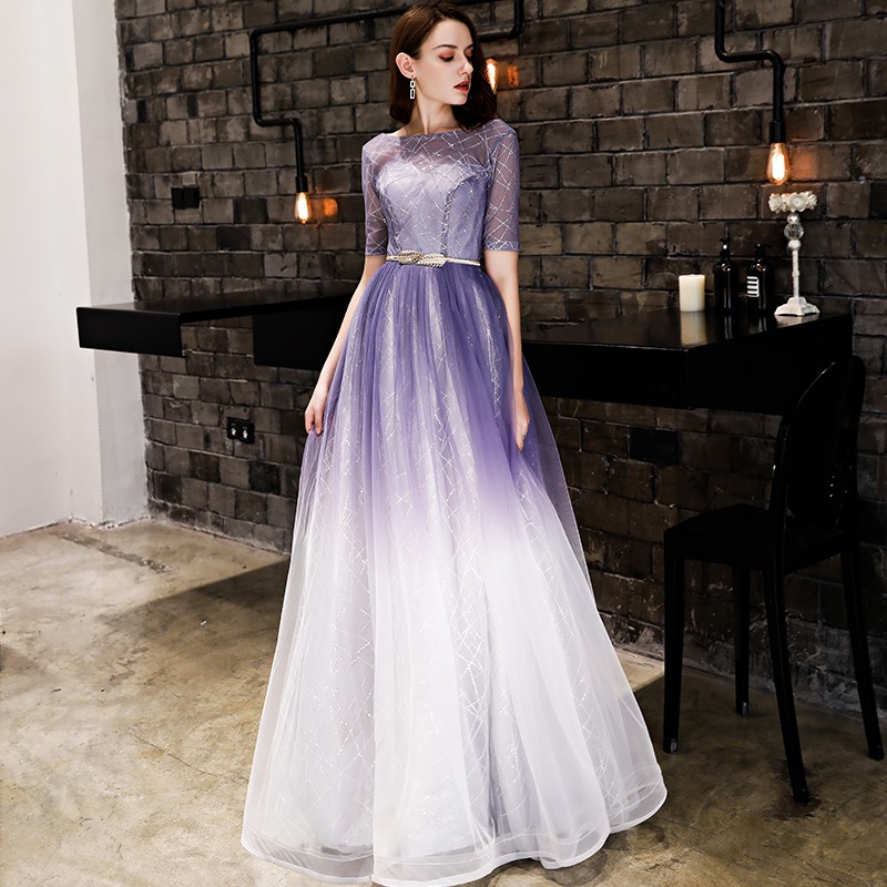 Pre Order Purple White Ombre Long Sleeve Prom Wedding Bridal Dress Gown Rbp0810 Shopee Malaysia