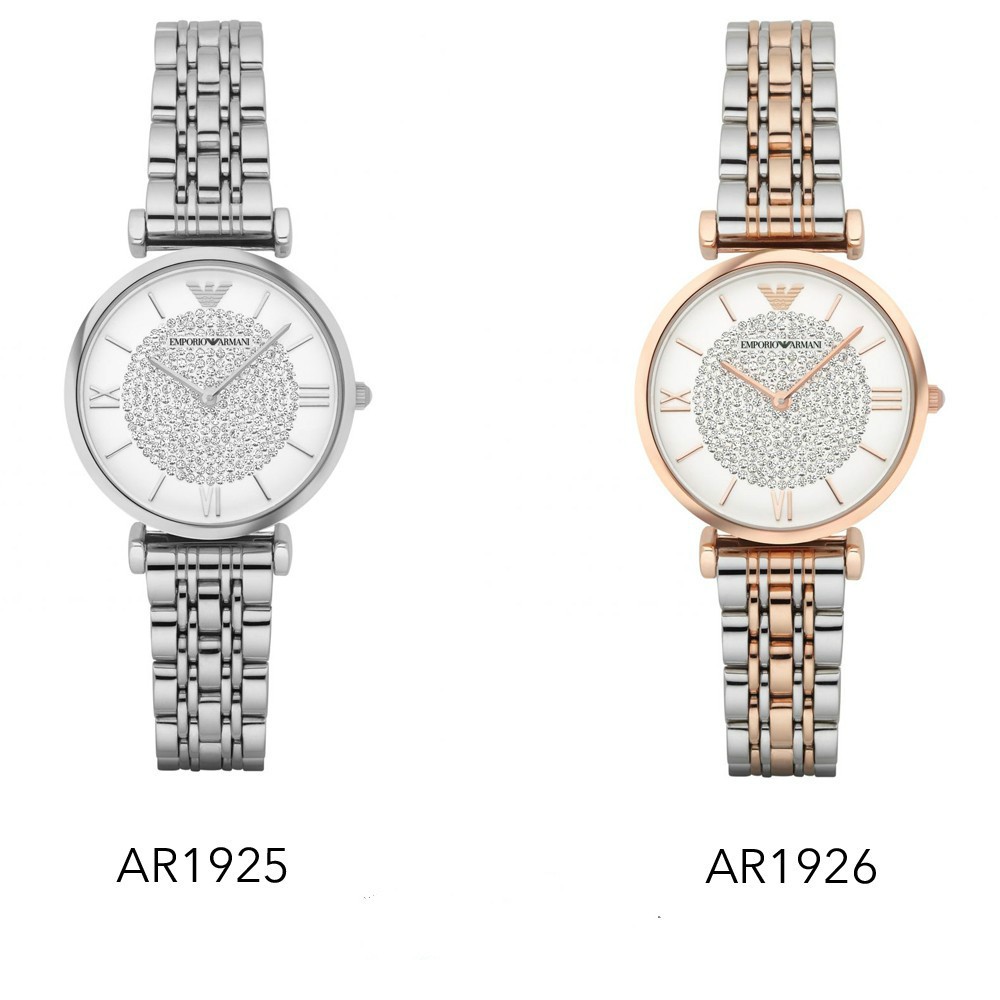 emporio armani slim ladies silver & rose gold watch ar1926