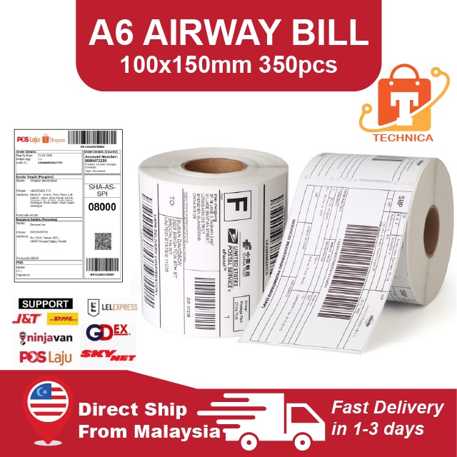 Ready Stock In N9 Waybill A6 Thermal Sticker 350pcs Roll Thermal Label Stick 100mm150mm 1207