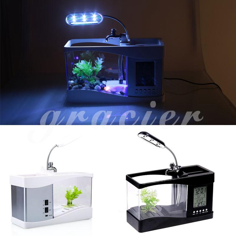 Mini Fish Tank Small Aquarium Goldfish Bowl Lamp Gift Bedroom