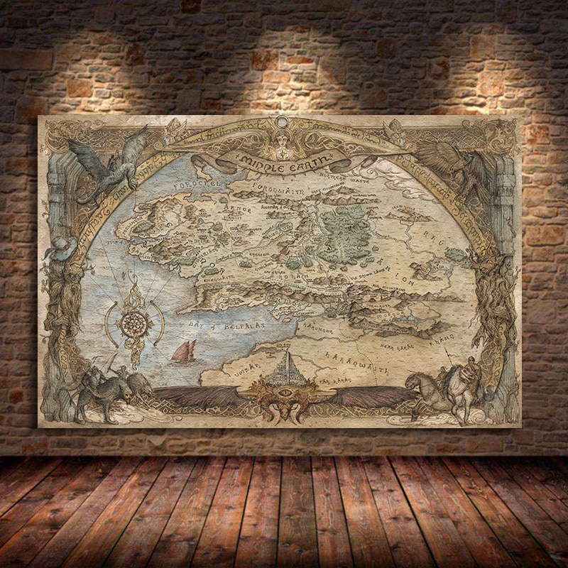 Middle-Earth Map Movie Posters And Prints Lord Of Rings Classic Film Art Pictures On Canvas Wall Painting For Living Room