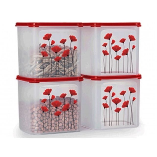 Tupperware Red Poppy Garden MM Square III (1) 4L