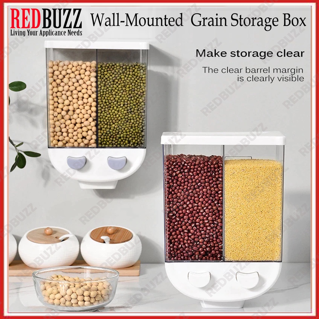 REDBUZZ Wall-Mounted Grain Storage Tank Dispenser Transparent Visible Rice Storage Container Kitchen Storage Container