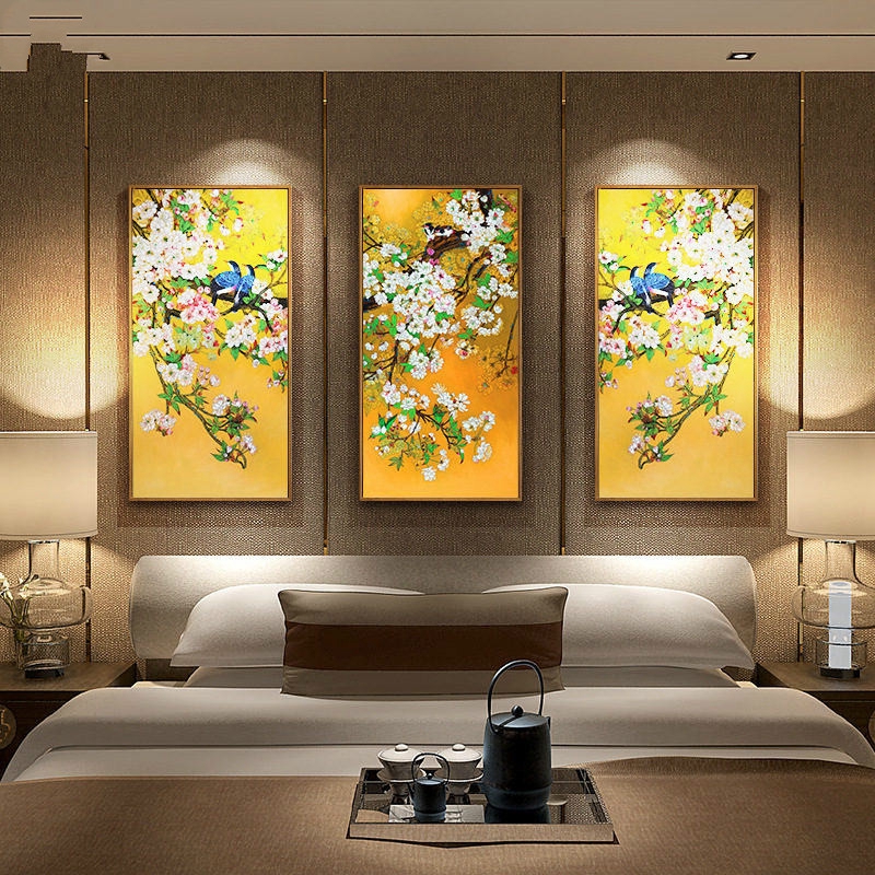 Traditional Chinese Wall Art Canvas Painting Two Love Birds Flowers Pictures For Home Decor Shopee Malaysia