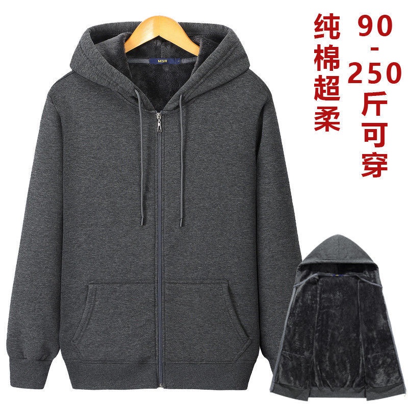 ┇▬hoodie windbreaker Musim Luruh dan Pakaian Musim Sejuk Ditambah Saiz Tambah Besar Tambah Bulu Tebal Lelaki Tebal Kapas Hooded Zipper Cardigan Lemak Baju Kot Luar Pasang