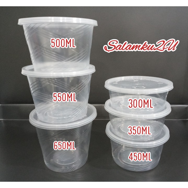 Pp Round Container With Lid Cover Bekas Plastik Tapau