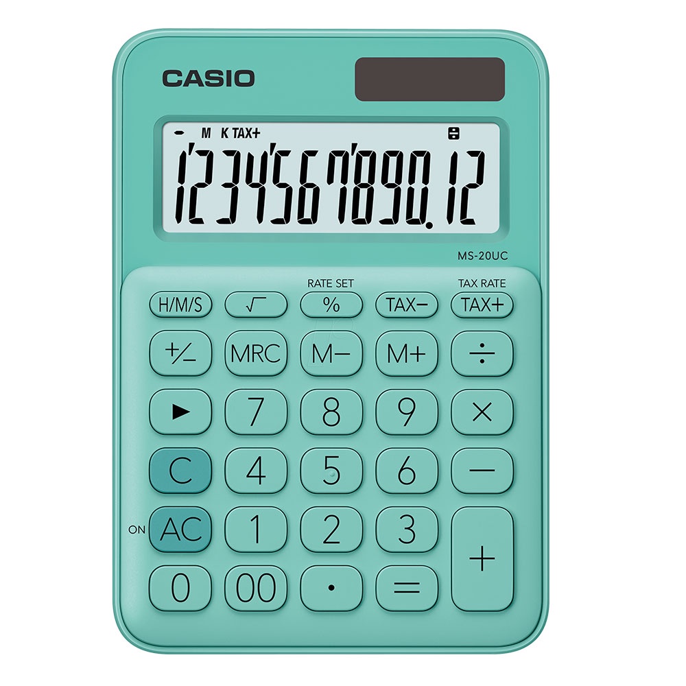 Casio Colourful Calculator - 12 Digits, Solar & Battery, Tax & Time ...