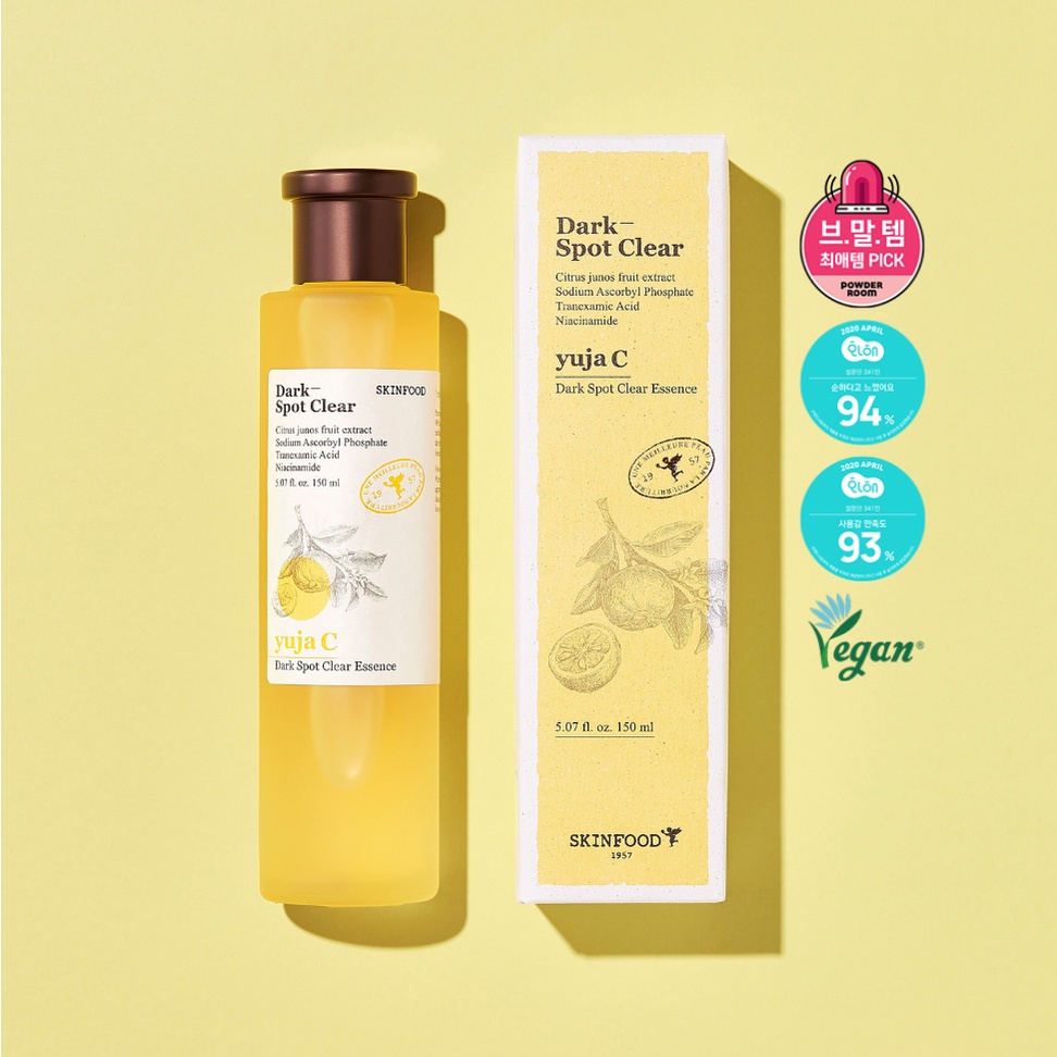 [SKINFOOD] 100 Vegan Yuja Vitamin C Niacinamade Dark Spot Clear Vegan Essence Toner 150ml